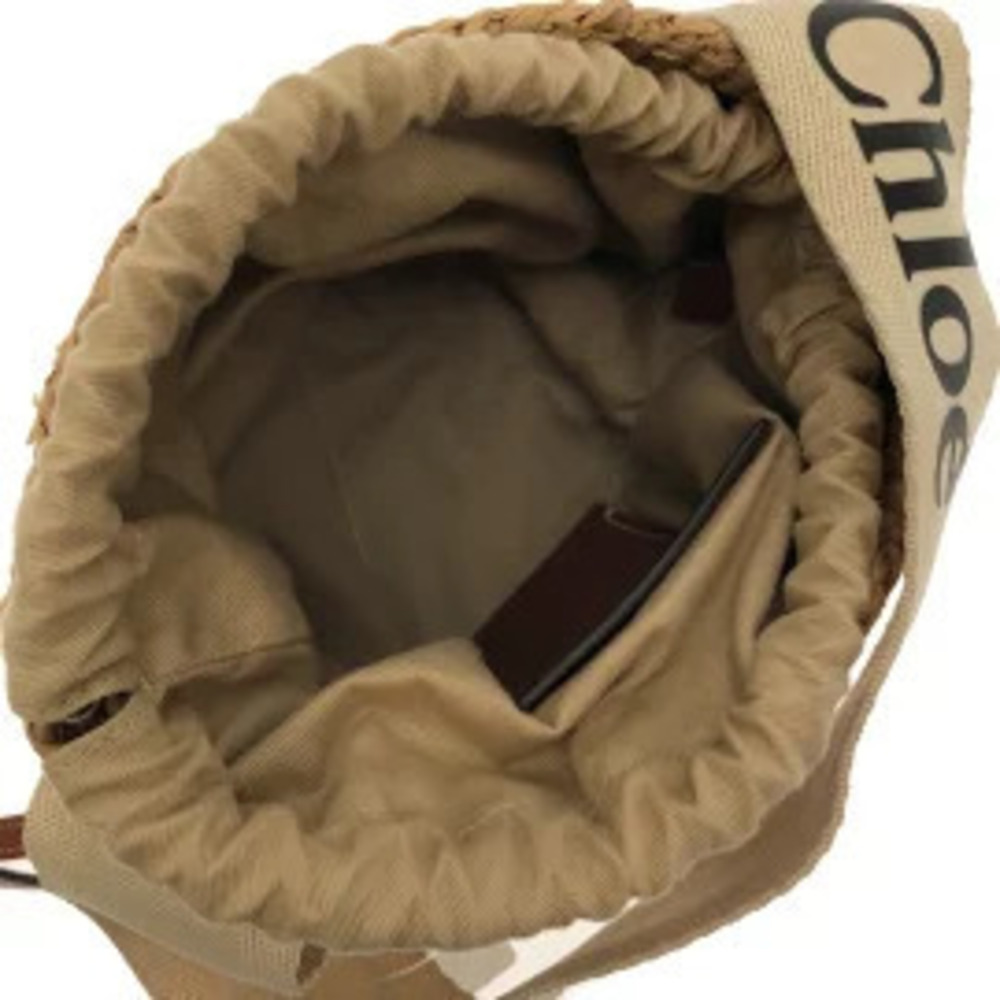 Chloe Woody Basket Shoulder Bag Beige Brown Straw Tan Leather - Picture 5 of 5